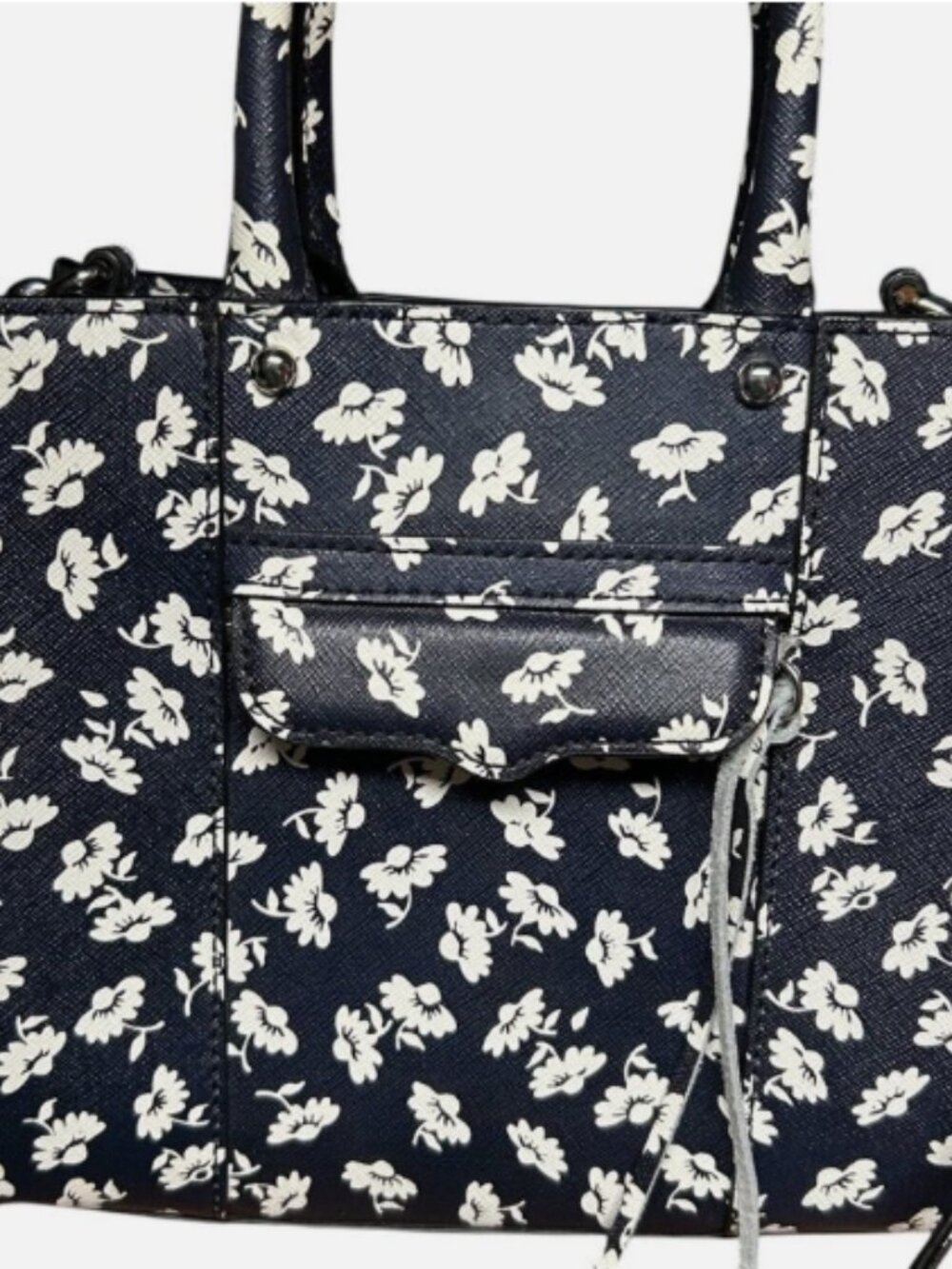 REBECCA MINKOFF NAVY BLUE MINI FAB FLORAL CROSSBODY COATED CANV REMOVABLE STRAP